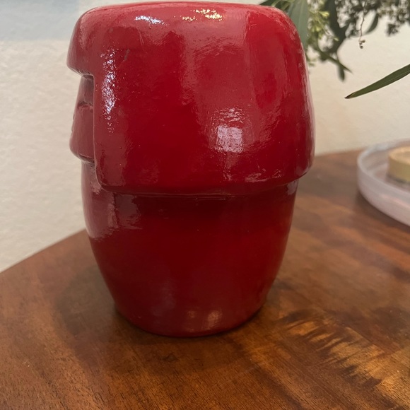 Vintage Red Pottery Kokeshi Doll Statue Figurine MCM Japanese Kokeshi Glaze - Picture 7 of 8